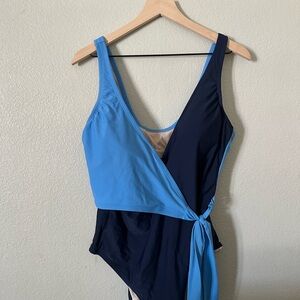 Kona Sol Blue One Piece Swimsuit with Wrap-Style Design